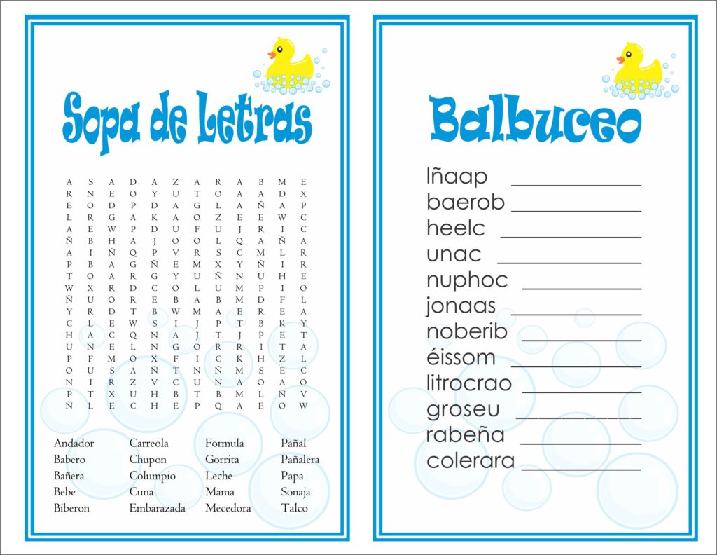 Featured image of post Juegos Para Baby Shower Para Imprimir Sopa De Letras Por ltimo deber n organizar las letras de las palabras escritas las cuales si las lees en desorden parece que suenan a un beb que balbucea aprendiendo