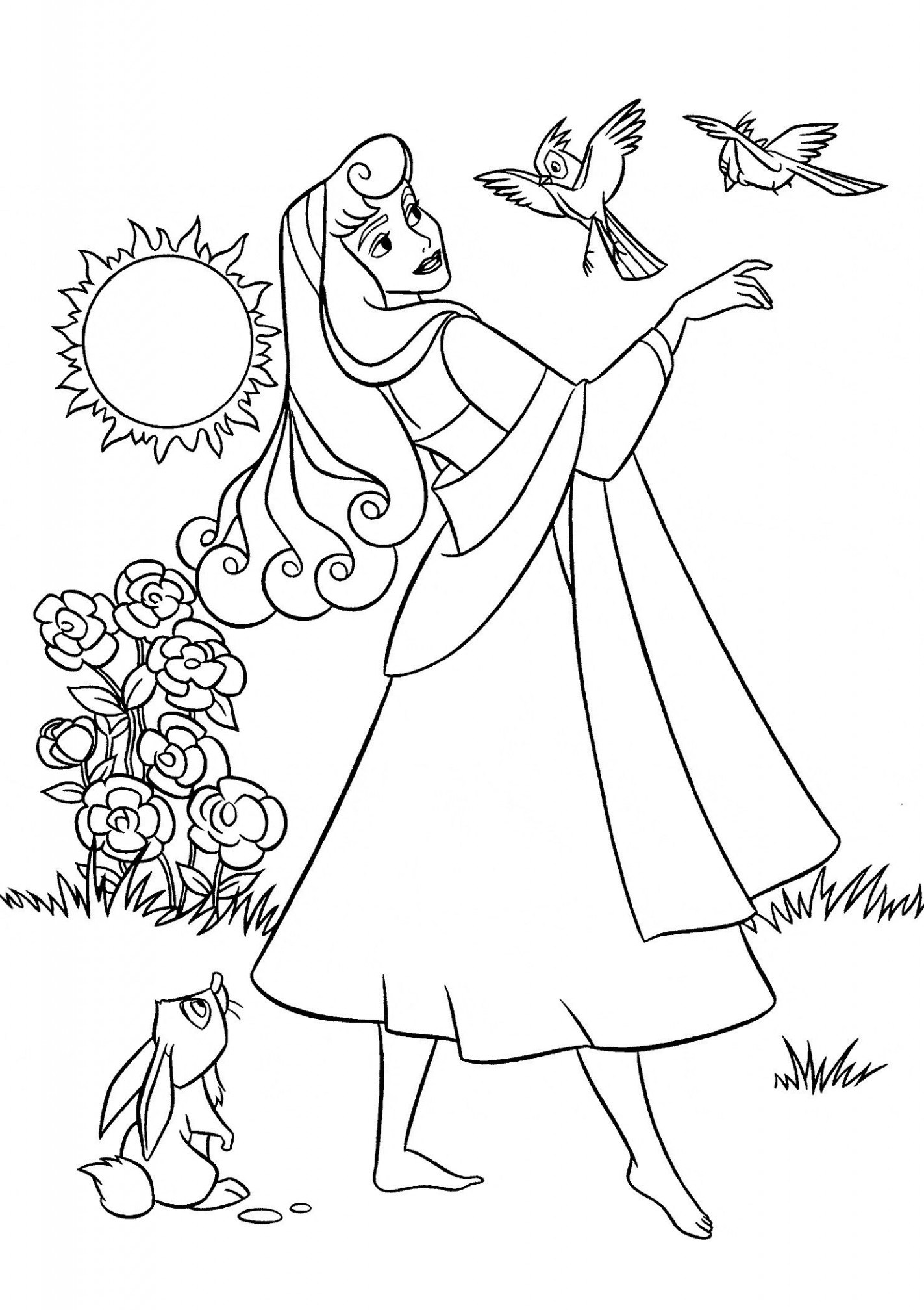 Dibujos De Princesa Aurora Con Animales Para Colorear Para Colorear