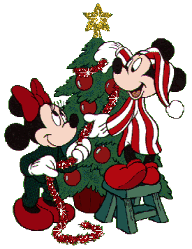 Mickey y Minnie adornando el árbol, gif animado