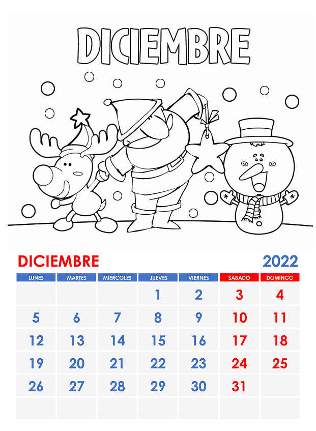 Calendarios Para Imprimir Y Colorear Diciembre 2022 Bebeazultop